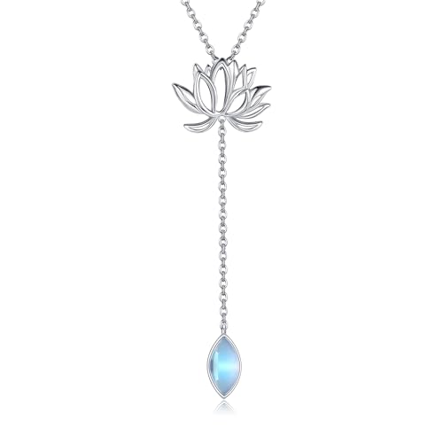 DAYLINLOVE Lotusblumen Kette Halskette 925er Sterling Silber Mondstein Anhänger Lotus Schmuck Geschenke für Damen Frauen und Mädchen von DAYLINLOVE