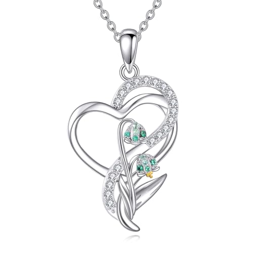 Tulpe Sonnenblumen Rose Lily of the Valley Kette 925 Sterling Silber Blumen Herz Anhänger Halskette Blumen Schmuck Geschenke für Damen Frauen Mädchen Mutter Blume Liebhaber (Lily of the Valley) von DAYLINLOVE