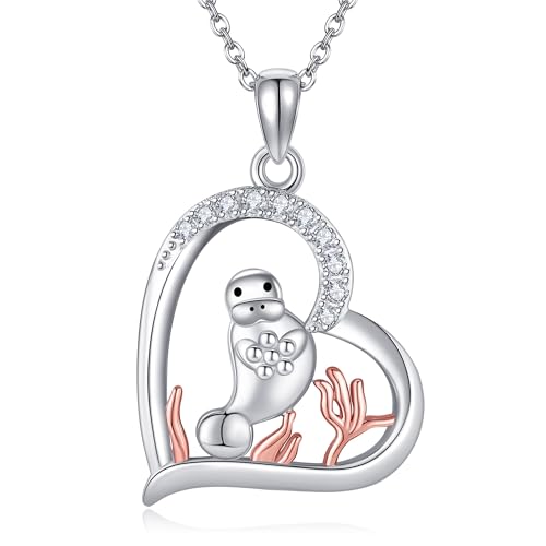 DAYLINLOVE Manatee Halskette 925 Sterling Silber Manatee Herz Anhänger Halskette Manatee Schmuck Geschenke für Frauen Manatee Liebhaber von DAYLINLOVE
