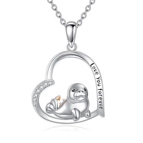 DAYLINLOVE Manatee Halskette für Frauen 925 Sterling Silber Manatee Anhänger Halskette Schmuck für Frauen Geburtstags Geschenke von DAYLINLOVE