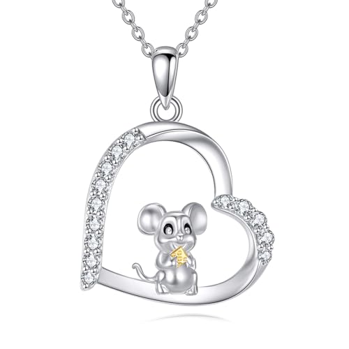 DAYLINLOVE Maus Halskette 925 Sterling Silber Maus Anhänger Halskette Maus Schmuck Geschenke für Frauen von DAYLINLOVE