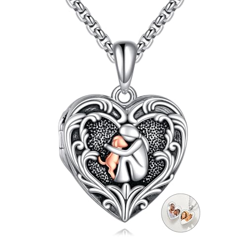 DAYLINLOVE Medaillon Kette mit Bildern 925er Sterlingsilber Ich liebe Meine Hunde Herzform Anhänger Halskette Immer in Meinem Herzen Welpen Mama Foto Medaillon Schmuck Geschenke Damen Frauen Mädchen von DAYLINLOVE