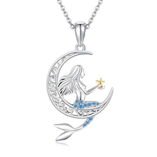 DAYLINLOVE Meerjungfrau Halskette 925 Sterling Silber Meerjungfrau mit Halbmond Anhänger Meerjungfrau Schmuck Geschenke für Frauen DAYLINLOVE Meerjungfrau Halskette 925 Sterling Silber Meerjungfrau mit Halbmond Anhänger Meerjungfrau Schmuck Geschenke für Frauen von DAYLINLOVE