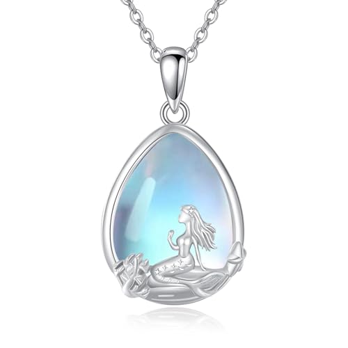 DAYLINLOVE Meerjungfrau Halskette 925 Sterling Silber Mondstein Tropfenanhänger Halskette Meerjungfrau Schmuck Geschenk für Frauen von DAYLINLOVE