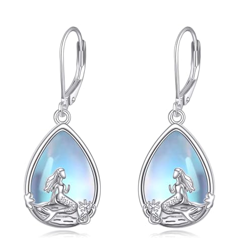 DAYLINLOVE Meerjungfrau Ohrringe 925 Sterling Silber Mondstein Meerjungfrau Ohrringe Meerjungfrau Schmuck Geschenke für Damen Mädchen von DAYLINLOVE
