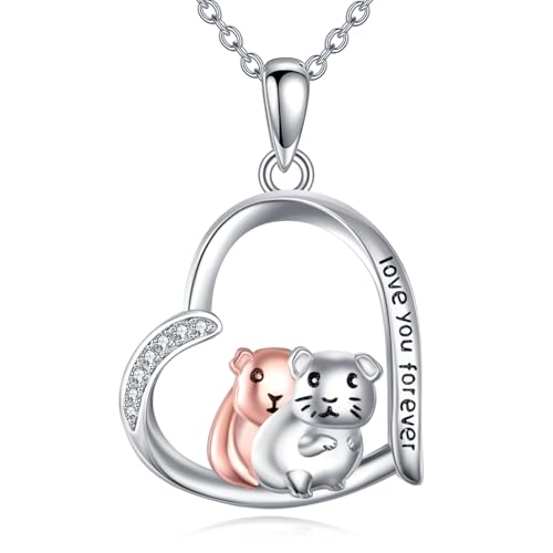 DAYLINLOVE Meerschweinchen Halskette 925 Sterling Silber Meerschweinchen Herzförmige Halskette Meerschweinchen Schmuck Geschenk für Frauen Mädchen Freundin Meerschweinchen Liebhaber von DAYLINLOVE