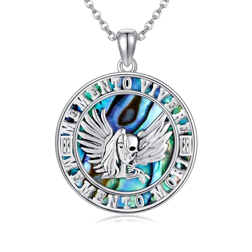 DAYLINLOVE Memento Mori Halskette 925 Sterling Silber Abalone Muschel Totenkopf Anhänger Memento Mori Schmuck für Frauen Ehefrau Mutter Weihnachts Geschenke von DAYLINLOVE