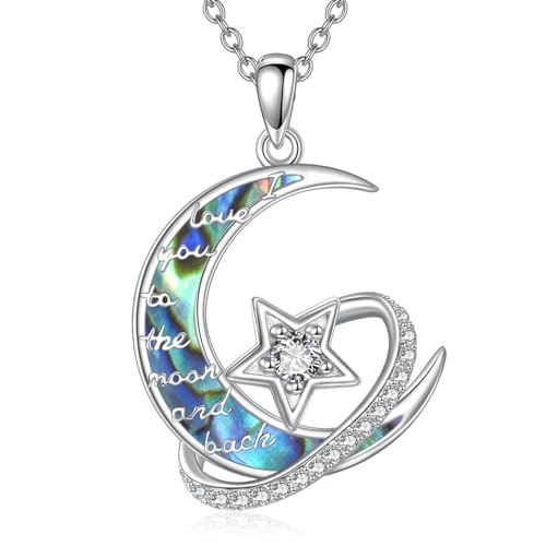 DAYLINLOVE Mond Stern Kette 925er Sterling Silber Abalone Muschel Ich liebe Dich Bis zum Mond und Zurück Anhänger Kette Geburtstags Jubiläum Himmlischer Schmuckgeschenke für Damen Frauen Mädchen von DAYLINLOVE