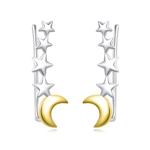 DAYLINLOVE Mond und Stern Ohrringe 925 Sterling Silber Mond- und Stern-Ohrläufer Ohrkletterer hypoallergene Ohrringe für Frauen von DAYLINLOVE