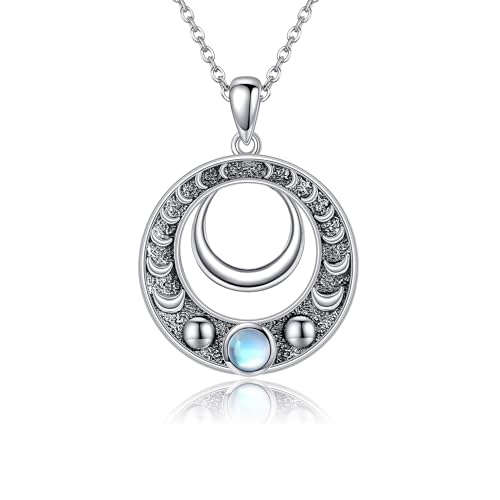 DAYLINLOVE Mondphasen Kette 925er Sterling Silber Halsmit Mondphasen Anhänger Mondstein Himmlischer Schmuck Geschenke für Damen Frauen Mädchen Mondphasen Liebhaber von DAYLINLOVE