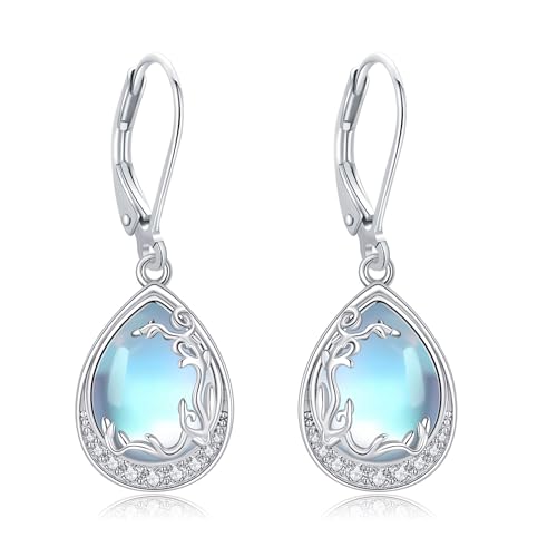 DAYLINLOVE Mondstein Ohrringe 925 Sterling Silber Mondstein Filigran Ohrringe Teardrop Drop Ohrringe Mondstein Schmuck Geschenke für Frauen Mom Wife von DAYLINLOVE