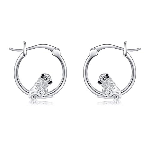 DAYLINLOVE Mops Ohrringe 925 Sterling Silber Nette Hund Hoop Ohrringe Mops Schmuck Geschenke für Frauen Hundeliebhaber von DAYLINLOVE
