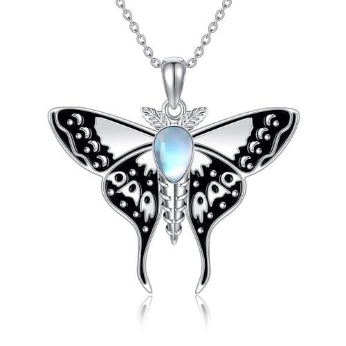 DAYLINLOVE Motte Halskette 925 Sterling Silber Motte Mondstein Anhänger Halskette Hexenschmuck Geschenk für Frauen Männer von DAYLINLOVE