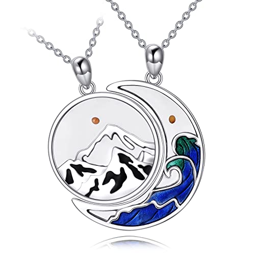 DAYLINLOVE Paar Kette 925 Sterling Silver Mountain Wave Kette Paar Matching Kette His and Her Schmuck Geschenke für Damen Unisex von DAYLINLOVE