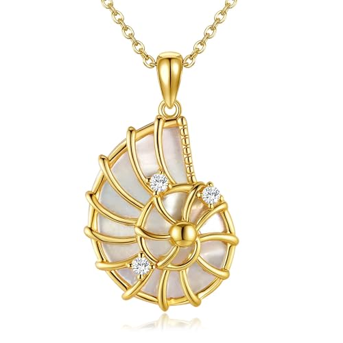 DAYLINLOVE Muschel Kette 925 Sterling Silber Muschelschale Perlmutt Anhänger Halskette Strand Schmuck für Damen Mädchen von DAYLINLOVE