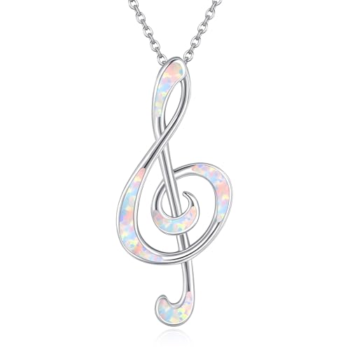 DAYLINLOVE Musiknote Kette 925er Sterling Silber Opal Anhänger Halskette Violinschlüssel Musik Schmuckgeschenke für Damen Frauen Mama Oma von DAYLINLOVE