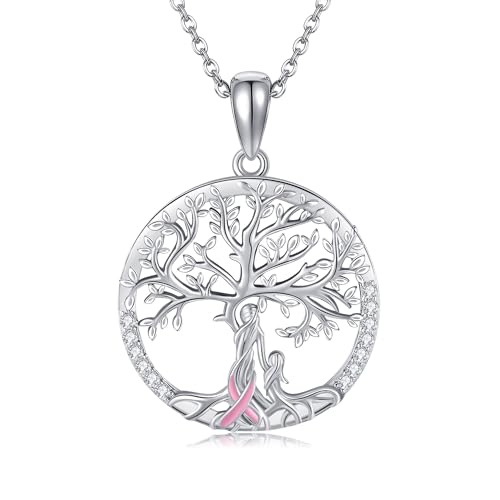 DAYLINLOVE Mutter Tochter Kette 925er Sterlingsilber Baum des Lebens Anhänger Halskette Brustkrebs Bewusstsein Mütter Schmuck Geschenke für Damen Frauen Mädchen Mama Großmutter von DAYLINLOVE