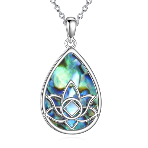 DAYLINLOVE NA Lotus Kette 925er Sterling Silber Nüchternheit Abalone Muschel Mondstein Anhänger Halskette Heilung Genesung Spirituell Schmuck Geschenke für Damen Mädchen von DAYLINLOVE