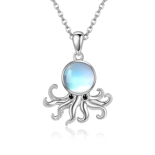 DAYLINLOVE Oktopus Kette Halskette für Damen 925er Sterling Silber Mondstein Oktopus Anhänger Oktopus Schmuck Geschenke für Damen Frauen und Mädchen von DAYLINLOVE