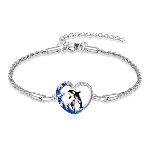 DAYLINLOVE Orca Armband 925er Sterling Silber Orca Killerwal Welle Herzform Armband Mutter Tochter Meer Ozean Tier Schmuckgeschenke für Damen Frauen Mama Oma DAYLINLOVE Orca Armband 925er Sterling Silber Orca Killerwal Welle Herzform Armband Mutter Tochter Meer Ozean Tier Schmuckgeschenke für Damen Frauen Mama Oma von DAYLINLOVE