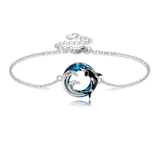 DAYLINLOVE Orca Armband Sterling Silber 925 Killerwal Armbänder Kristall Orca Schmuck Ozean Tier Geburtstag Geschenke für Frauen Mädchen Tochter Meer Ozean Liebhaber von DAYLINLOVE