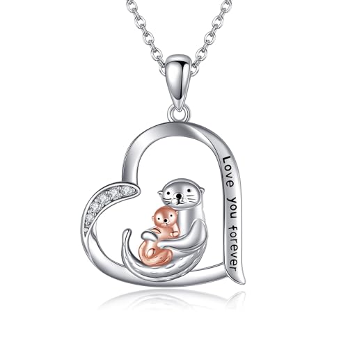 DAYLINLOVE Otter Kette 925 Sterling Silber Herz Seeotter Anhänger Halsketten Otter Schmuck Geburtstags Geschenke für Damen Frauen Mädchen Otter Liebhaber Mutter Großmutter Muttertag Geschenk von DAYLINLOVE