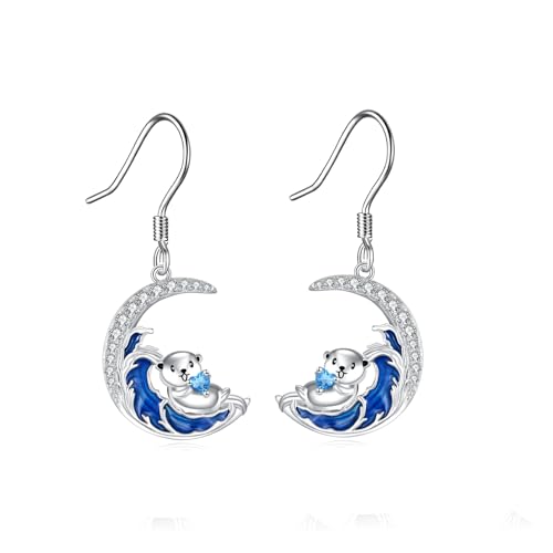 DAYLINLOVE Otter Ohrringe 925er Sterling Silber Ozean Welle Hängend Ohrringe See Otter Schmuckgeschenke für Damen Frauen Mädchen von DAYLINLOVE