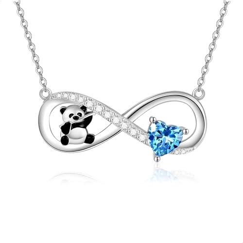 DAYLINLOVE Panda Kette 925 Sterling Silber Blau Herz Zirkon Unendlichkeit Panda Anhänger Halsketten Niedlicher Panda Schmuck Geschenke für Damen Frauen Mädchen Tochter Panda Liebhaber von DAYLINLOVE