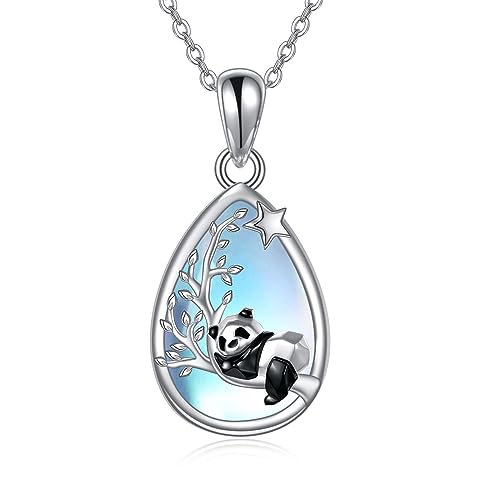 DAYLINLOVE Panda Kette 925 Sterling Silber Mondstein Baum des Lebens Panda Halskette für Damen Niedlich Zierlich Tier Anhänger Halskette Geschenke für Mutter Tiere Liebhaber von DAYLINLOVE