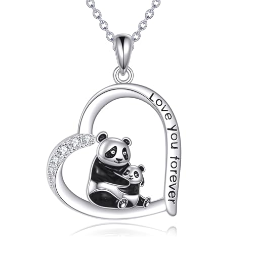 DAYLINLOVE Panda Kette 925 Sterling Silber Panda Herzen Hängende Halskette Panda Schmuck Geschenk für Frauen Mütter Mädchen von DAYLINLOVE