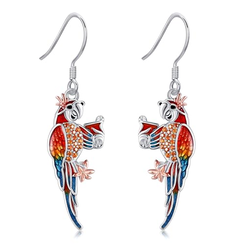 DAYLINLOVE Papageien Ohrringe 925er Sterlingsilber Margarita Hängend Ohrringe Tier Vogel Papagei Schmuck Geschenk für Damen Mädchen Frauen Mutter Papageienliebhaber von DAYLINLOVE