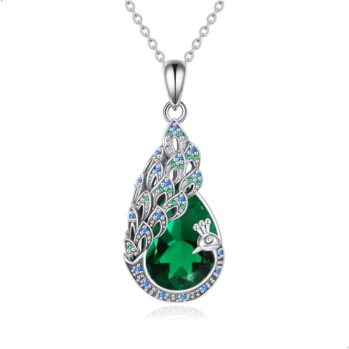 Pfau Kette 925 Sterling Silber Smaragd Zirkon Pfau Anhänger Halskette Grüner Pfau Schmuck Geschenke für Damen Frauen Mädchen Mutter Pfau Liebhaber von DAYLINLOVE
