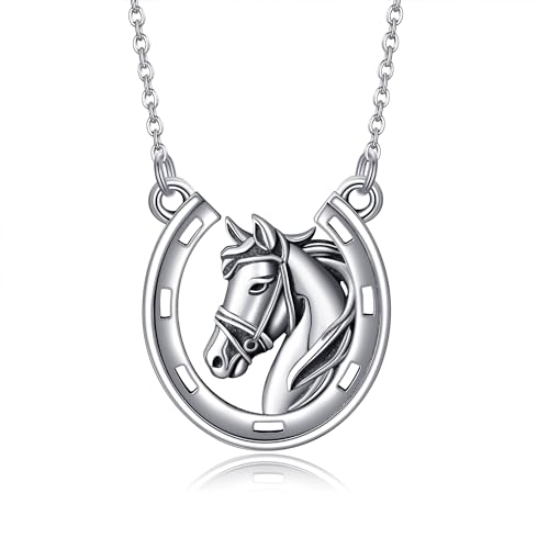 DAYLINLOVE Pferd Kette 925 Sterling Silber Hufeisen Anhänger Kette Pferd Schmuck für Pferdeliebhaber von DAYLINLOVE