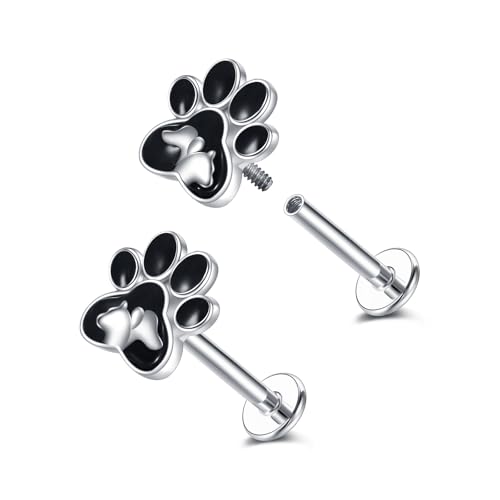 DAYLINLOVE Pfotenabdruck Piercing 925er Sterling Silber 16g Helix Tragus Ohrringe Hund Katze Welpe Piercing Schmuckgeschenke für Damen Frauen Mädchen Mama Oma von DAYLINLOVE