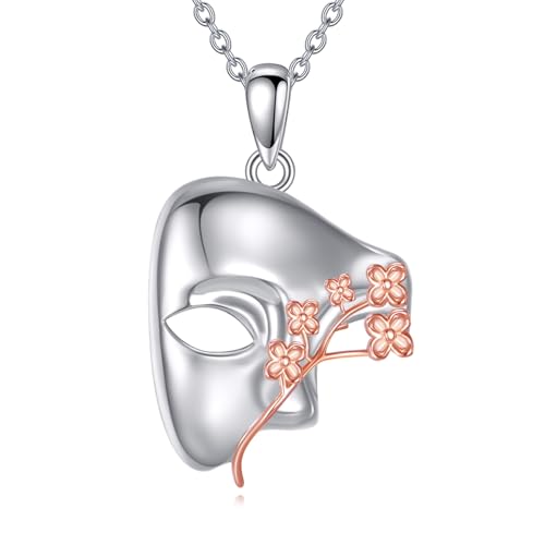 DAYLINLOVE Phantom der Oper Halskette 925 Sterling Silber Halbgesichtsmaske/Maskenrose für Frauen Mädchen von DAYLINLOVE