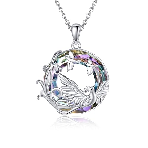 DAYLINLOVE Phönix Kette 925er Sterling Silber Halsmit Phönix Kristall Anhänger Tier Vogel Schmuck Geschenke für Damen Frauen Mädchen Phönix Liebhaber von DAYLINLOVE