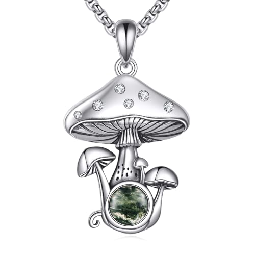 DAYLINLOVE Pilz Kette 925er Sterling Silber Moosachat Anhänger Kette Pilz Schmuckgeschenke für Damen Frauen Mädchen von DAYLINLOVE