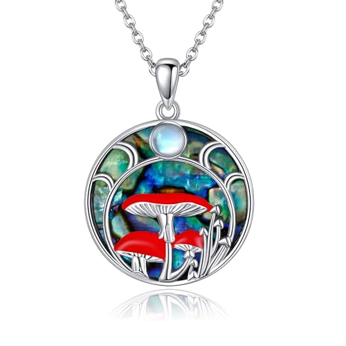 DAYLINLOVE Pilz Kette 925er Sterling Silber Halsmit Pilz Anhänger Mondstein Abalone Muschel Pflanze Natur Schmuck Geschenke für Damen Frauen Mädchen Pilzliebhaber von DAYLINLOVE