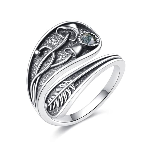 DAYLINLOVE Pilz Löffelring 925 Sterling Silber verstellbar Moosachat Pilz Daumenringe Pilz Schmuck Geschenk für Frauen Mutter Mädchen von DAYLINLOVE