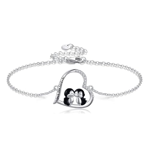 DAYLINLOVE Pinguin Armbänder S925 Sterling Silber Herz Pinguin Geschenke Tier Schmuck für Pinguin-Liebhaber Frauen Weihnachts Geschenke von DAYLINLOVE