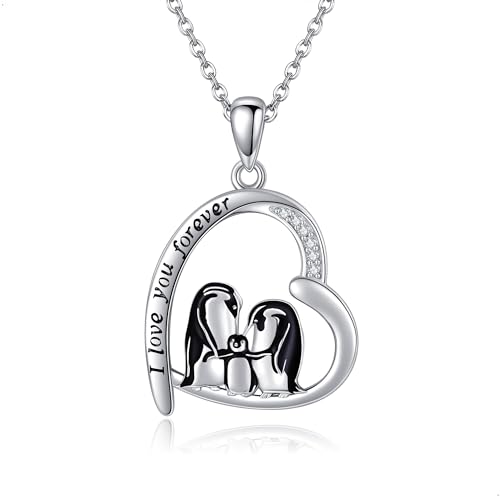 DAYLINLOVE Pinguin Kette 925 Sterling Silber Herz Pinguin Familie Anhänger Halskette Pinguin Schmuck Schwiegertochter Geschenke für Damen Frauen Mädchen Mutter Pinguine Liebhaber von DAYLINLOVE