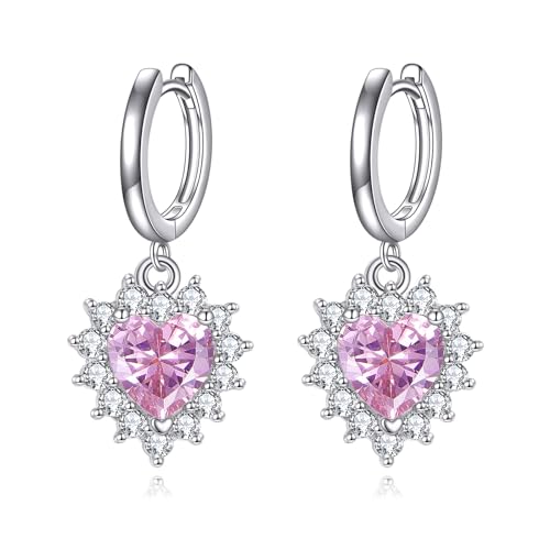 DAYLINLOVE Pinkfarbene Herzohrringe 925 Sterling Silber Pinke Ohrringe Rosa Herzen Schmuck Geschenke für Frauen Mutter Freunde Mädchen von DAYLINLOVE