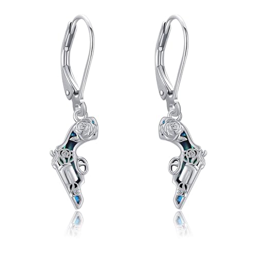 DAYLINLOVE Pistole Ohrringe 925er Sterling Silber Rosen Abalone Muschel Hängend Ohrringe Western Cowgirl Cowboy Country Schmuck Geschenk für Damen Mädchen Frauen Mutter Waffenliebhaber von DAYLINLOVE