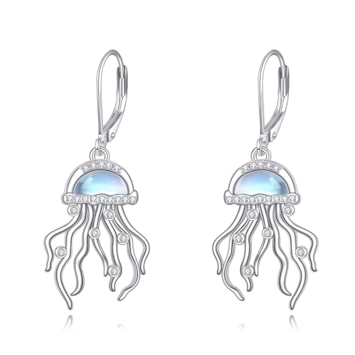 DAYLINLOVE Quallen Ohrringe 925 Sterling Silber Mondstein Quallen Hänger Ohrringe Quallen Schmuck Geschenke für Frauen Mädchen Freunde von DAYLINLOVE