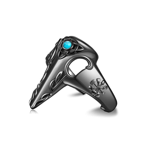 DAYLINLOVE Raben Ring 925er Sterling Silber Totenkopf Krähe Türkis Verstellbarer Offener Daumen Ring Gothic Wikinger Nordischer Heidnischer Schmuck Geschenk für Männer Herren Vater von DAYLINLOVE