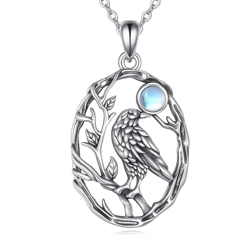 DAYLINLOVE Raven Halskette 925 Sterling Silber Krahe mit Moonstne Anhänger Halskette Raven Schmuck Geschenke für Frauen von DAYLINLOVE