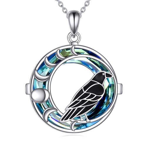 DAYLINLOVE Raven Halskette 925 Sterling Silber Mondphase Krähe Raven Anhänger Halskette Gotische Raven Schmuck Geschenke für Frauen Männer von DAYLINLOVE