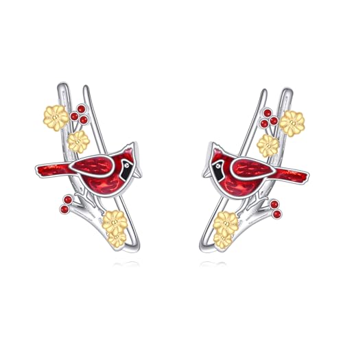 DAYLINLOVE Roter Kardinal Manschettenohrringe 925 Sterling Silber Kardinal Blume Ohr Climbers Ohrstecker Roter Kardinal Schmuck Geschenk für Frauen Mutter Ehefrau von DAYLINLOVE