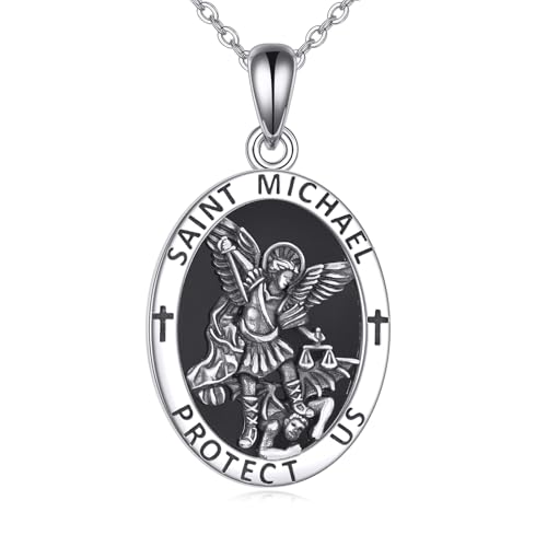 DAYLINLOVE Saint Michael Halskette 925 Sterling Silber Obsidian St Erzengel Michael Anhänger Halskette Schutz Amulett Saint Michael Schmuck für Frauen Männer DAYLINLOVE Saint Michael Halskette 925 Sterling Silber Obsidian St Erzengel Michael Anhänger Halskette Schutz Amulett Saint Michael Schmuck für Frauen Männer von DAYLINLOVE
