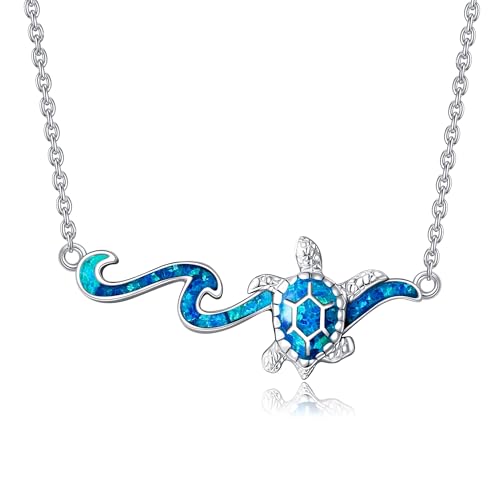 DAYLINLOVE Schildkröte Kette 925 Sterling Silber Meeresschildkröte Anhänger Kette Welle Kette Strand Schmuck für Frauen von DAYLINLOVE